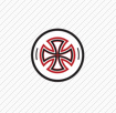 red edged cross in white circle logo