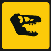 yellow square with dinosaur skull icon