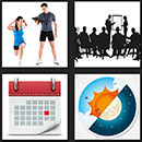 4 pics one movie calendar, girl working out, weather sign