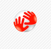 red hands holding a silver ball