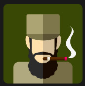 smocking military man with big beard