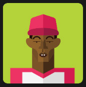 black man wearing pink hat with bib ears