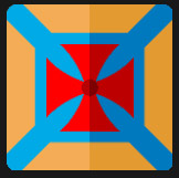 red and blue in orange square character icon