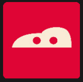 round eyes in red square icon pop