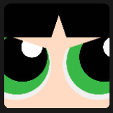 big green eyes girl character and black hair