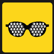 yellow icon with eyes like fly eyes