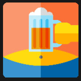 orange and blue dressed character holding beer