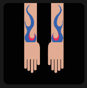 man with his hands fire tattoo