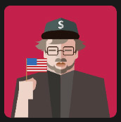 man with S hat holding american flag
