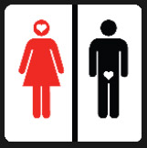 red woman black man with heart shape