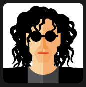 curly hair man with circle black glasses