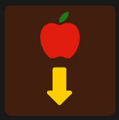 yellow arrow next to an red apple