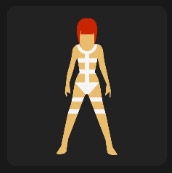 red head woman with white strip suit