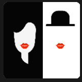 half black half wihte woman with red lips and cap