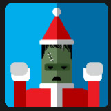 green santa with stitches