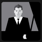 suit man dressed in black sitting next a black piano