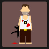 smoking man holding an gun with blood on him