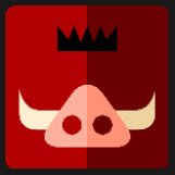 red mug pig with dark hair