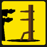 wooden stick and dark man shape  in yellow square