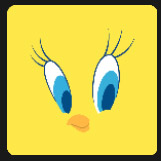 little yellow bird with big blue eyes