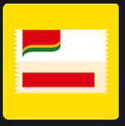 red and white in yellow square stamp