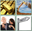 4 pics 1 song answer - old man young girl, escavator, west sign and gold bar