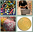 4 pics 1 song answer, 50 cent coin, sweets, candies, shopping
