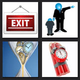 exit sign, time bomb, dynamite
